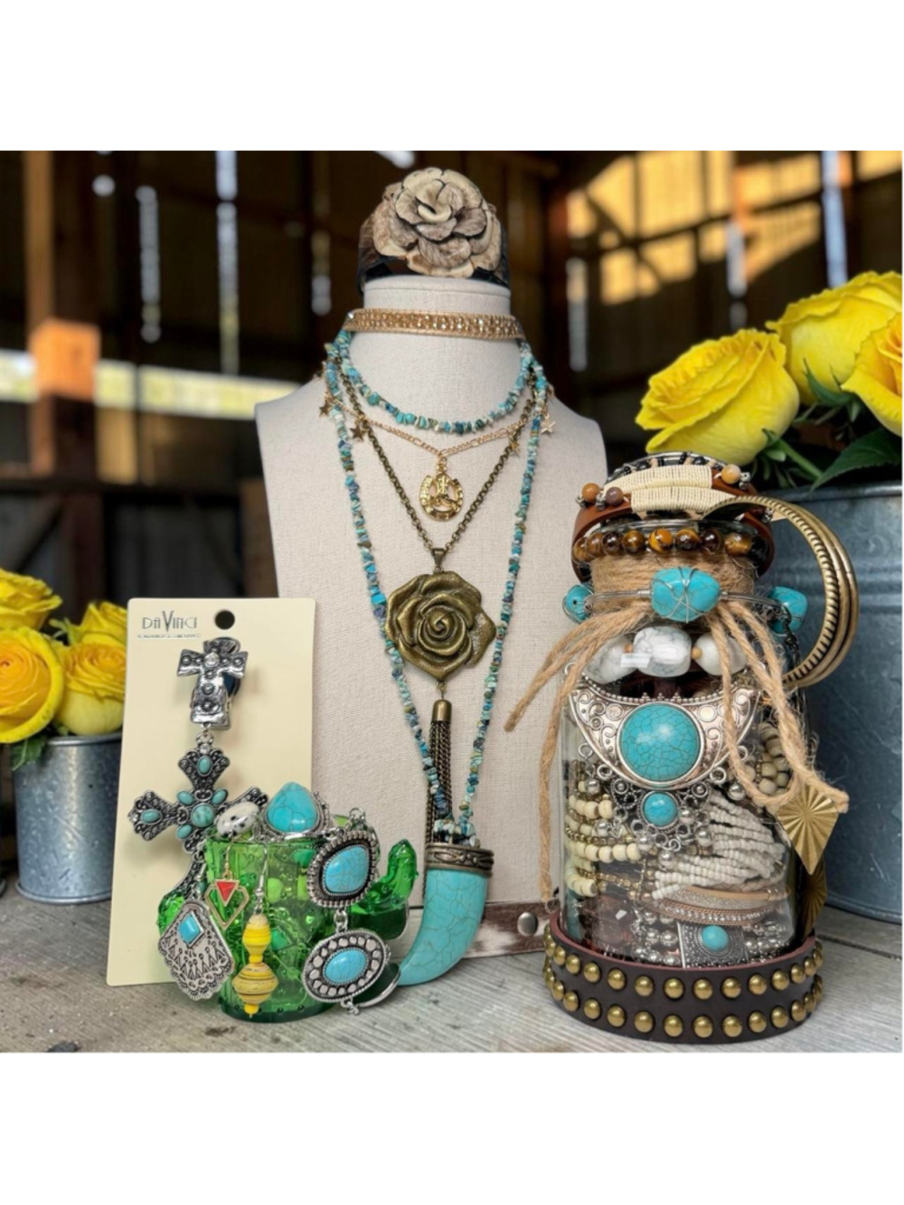 Country Rose western mystery jewelry jar & mini-jar